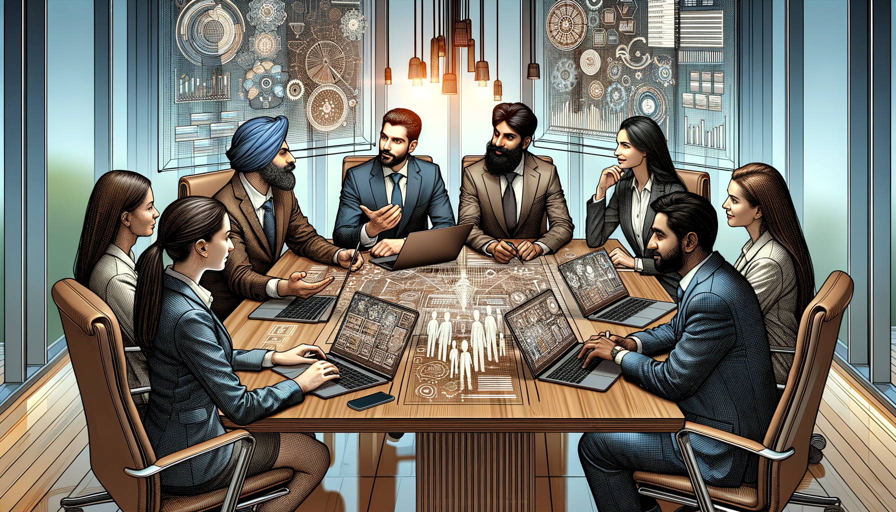 A business meeting discussing data validation processes