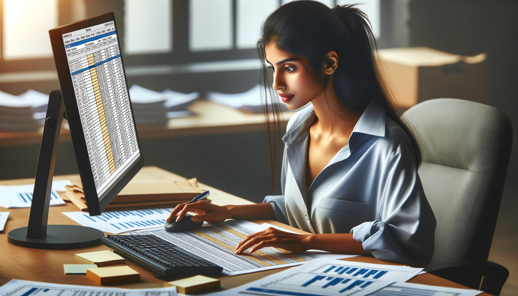 Professional working on a spreadsheet emphasizing data filtering